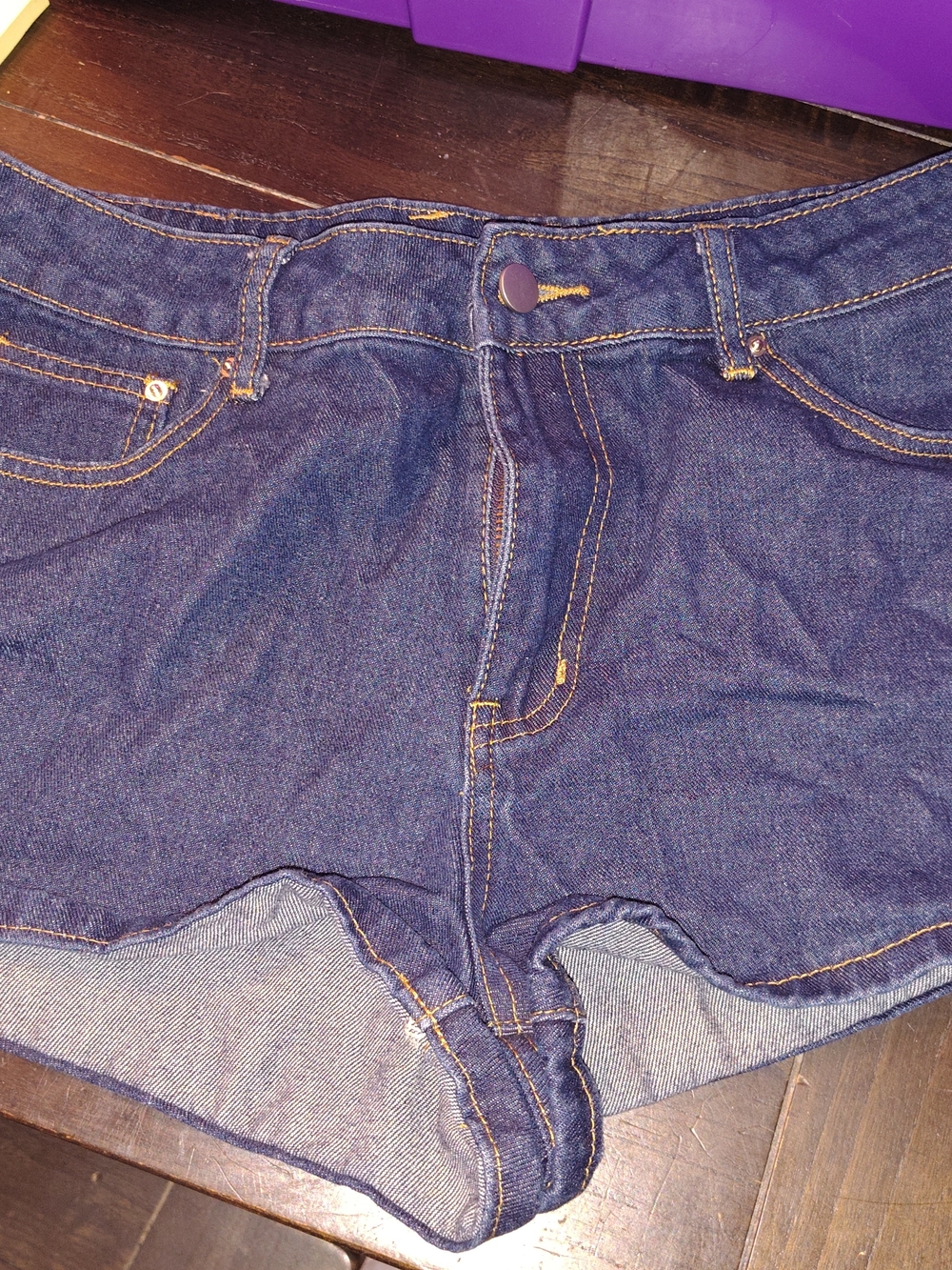 Denim High-Waist Shorts in Dark Blue